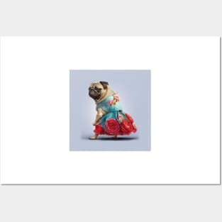 Pug Dog in Rose Dress Posters and Art